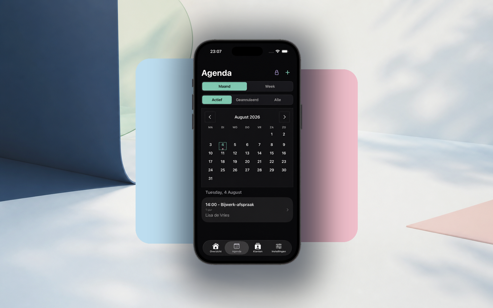 iOS-agenda-app van Dekmantel Ink op een iPhone